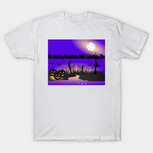 Halloween background with pumpkins, Graves, full moon, and bats stock illustration T-Shirt